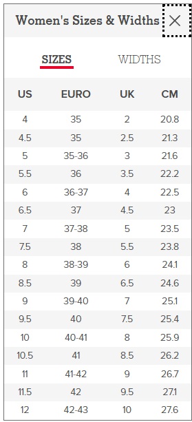 Tony Lama Women's Footwear Size Chart